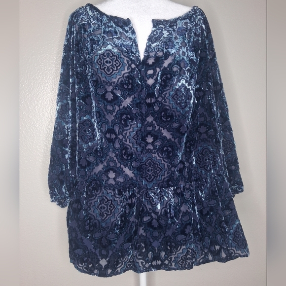 Faded Glory Tops - Faded Glory Purple Blue Floral Velvet Blouse 3/4 Sleeve XXL